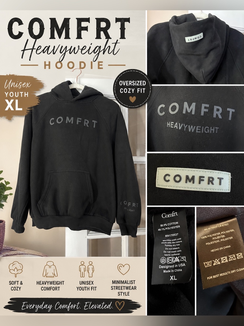 Youth Comfrt Black Hoodie